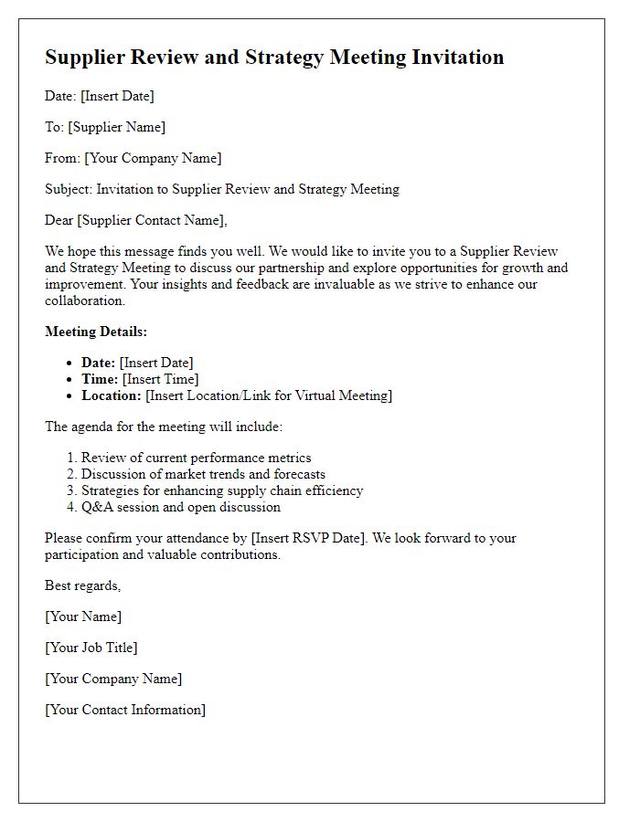 Letter template of Supplier Review and Strategy Meeting