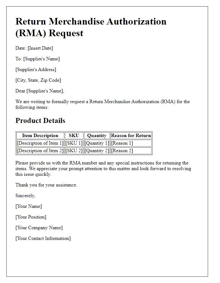 Letter template of Supplier RMA Application