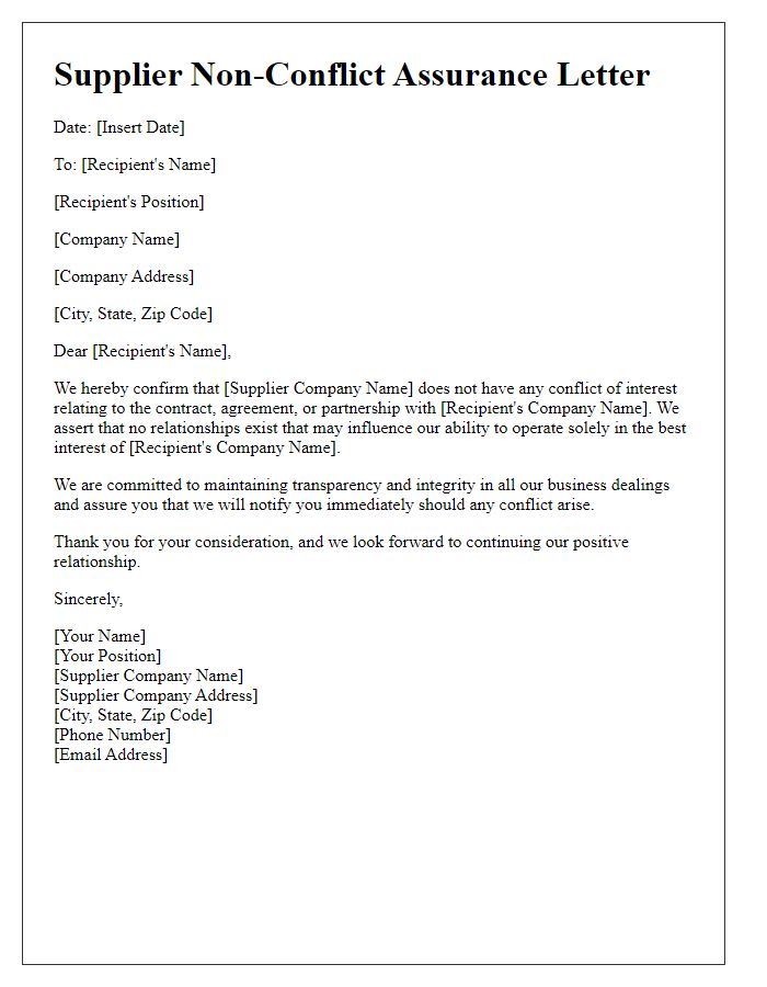 Letter template of Supplier Non-Conflict Assurance