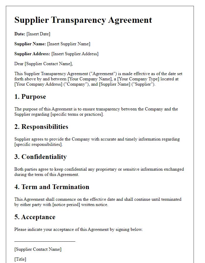 Letter template of Supplier Transparency Agreement