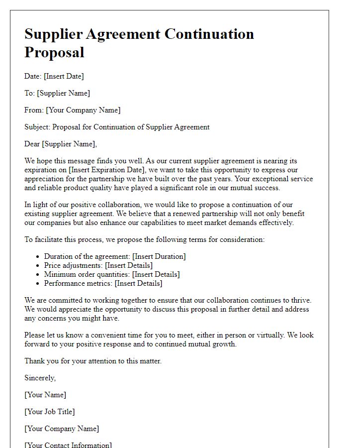 Letter template of Supplier Agreement Continuation Proposal for Mutual Growth