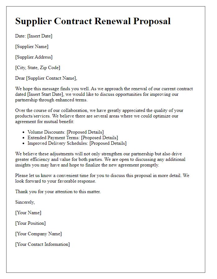 Letter template of Supplier Contract Renewal Proposal for Improved Terms