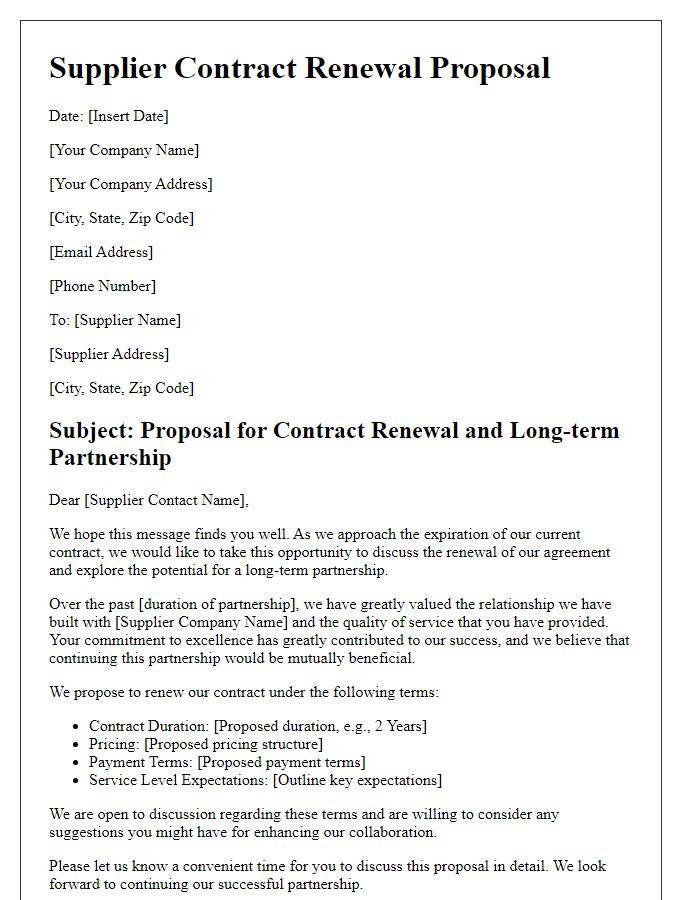 Letter template of Supplier Contract Renewal Proposal for Long-term Partnership