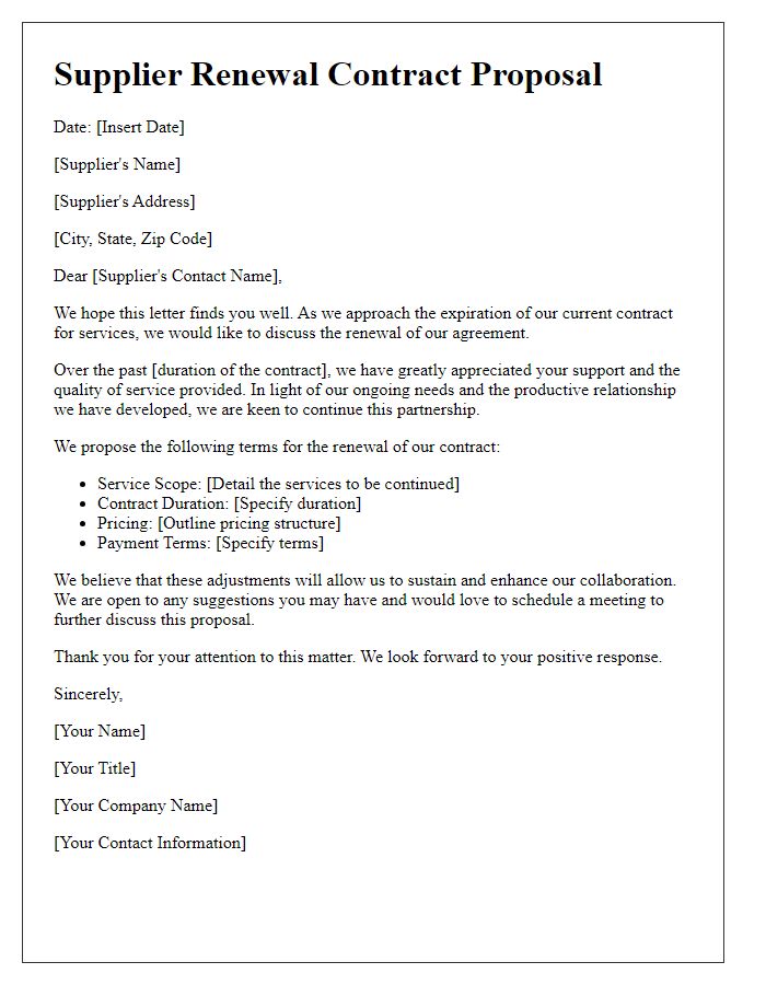 Letter template of Supplier Renewal Contract Proposal for Continued Service