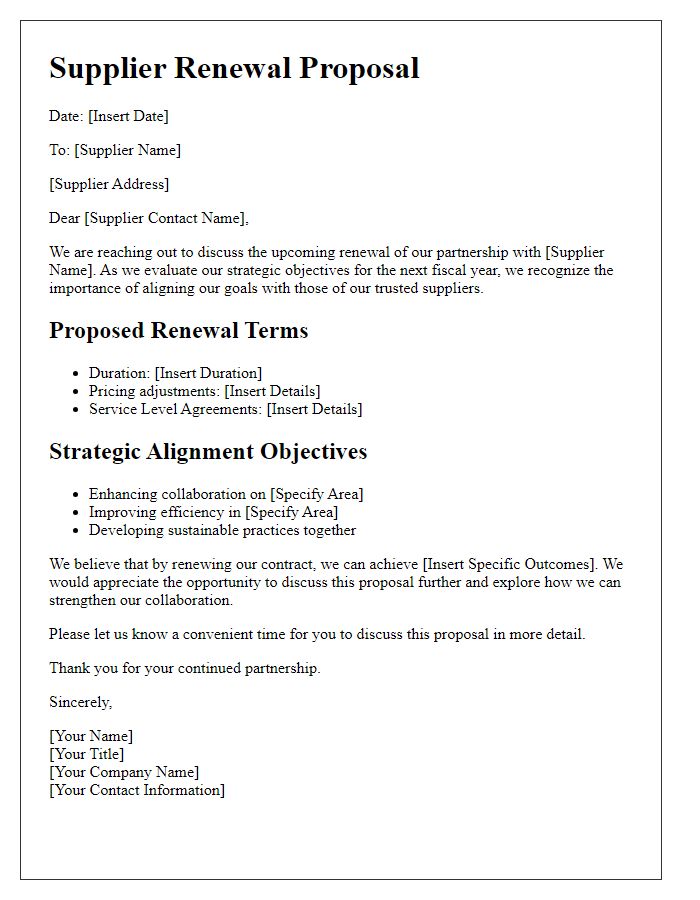 Letter template of Supplier Renewal Proposal for Strategic Alignment