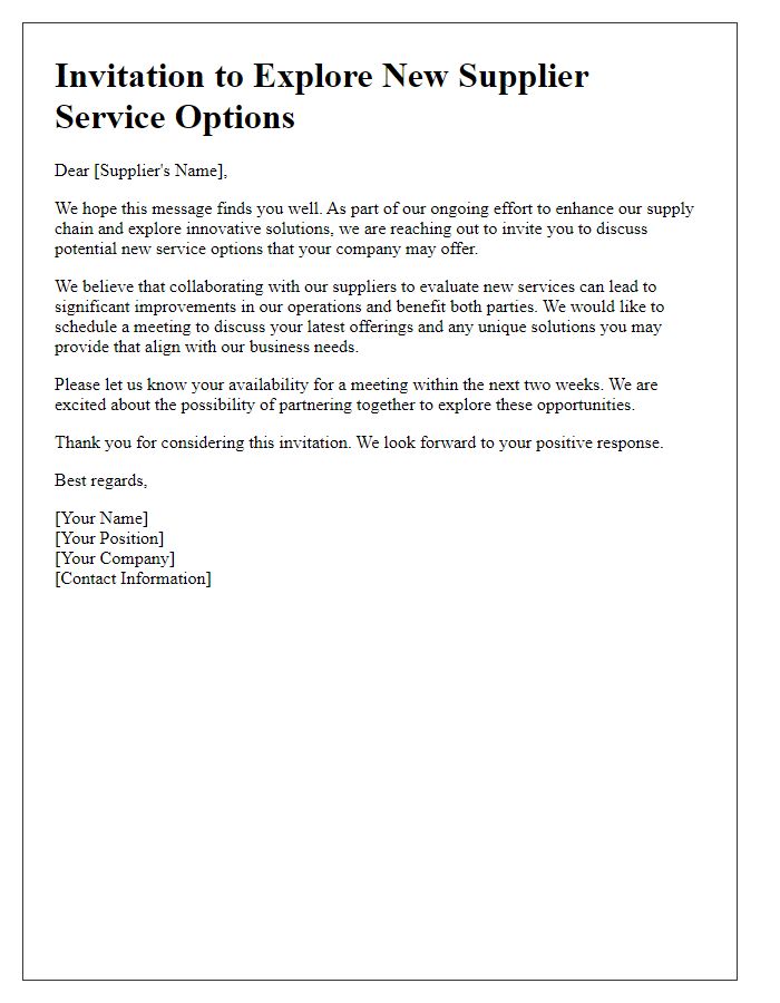 Letter template of invitation to explore new supplier service options