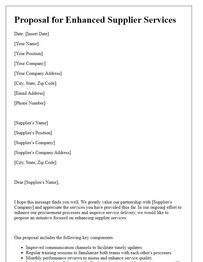 Letter template of proposal for enhanced supplier services