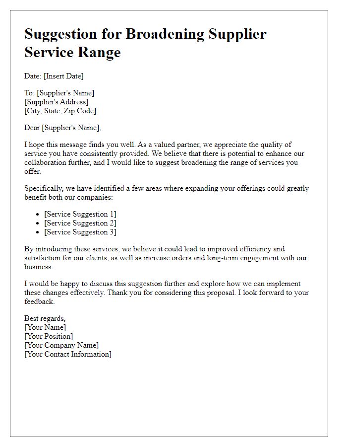 Letter template of suggestion for broadening supplier service range