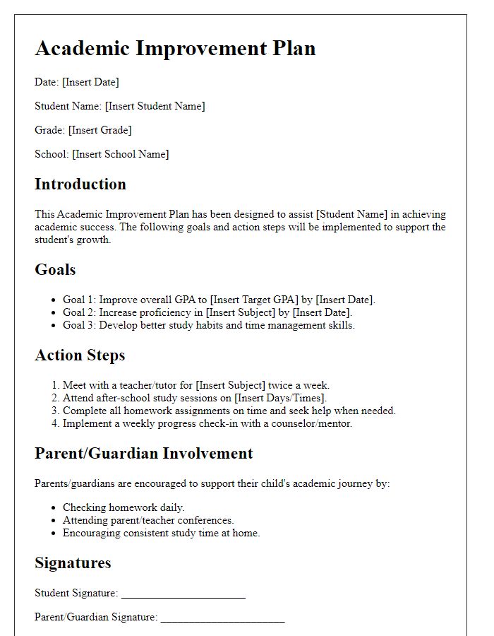 Letter template of Academic Improvement Plan