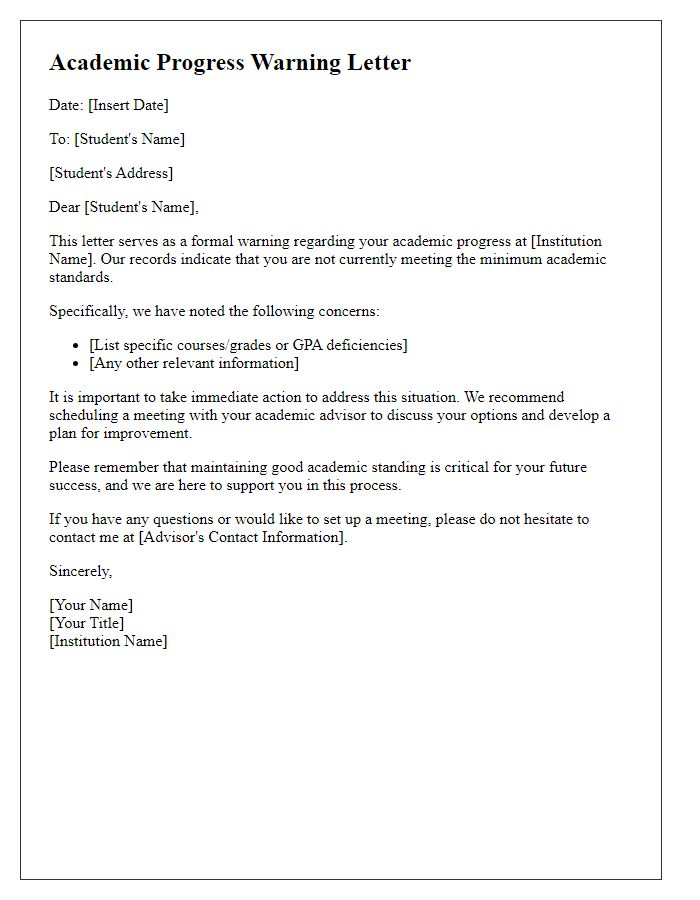 Letter template of Academic Progress Warning