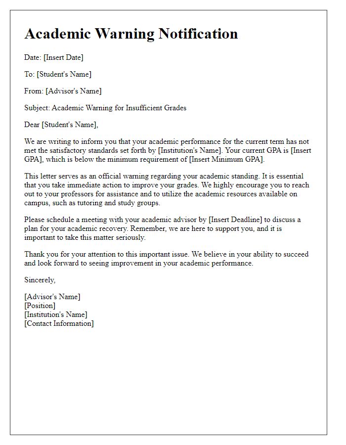 Letter template of Academic Warning for Insufficient Grades