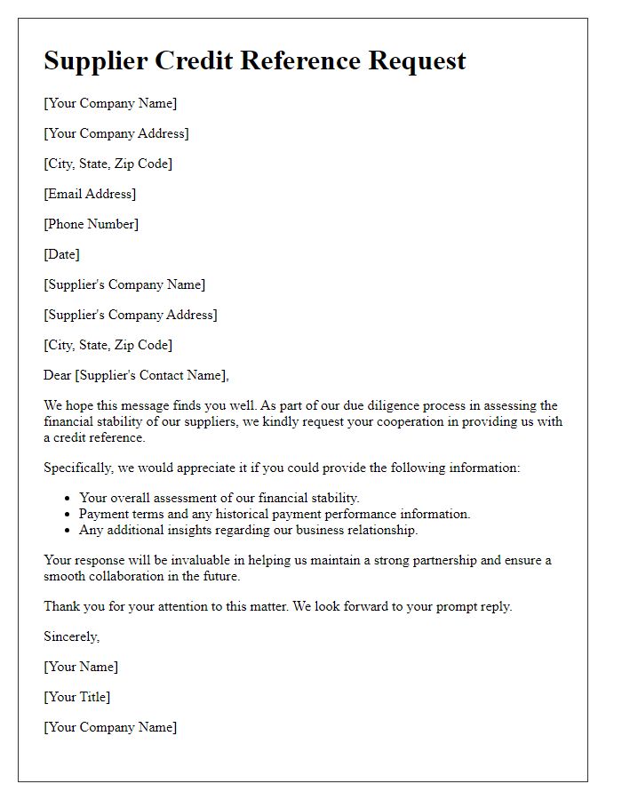 Letter template of Supplier Credit Reference Request for Financial Stability Assessment