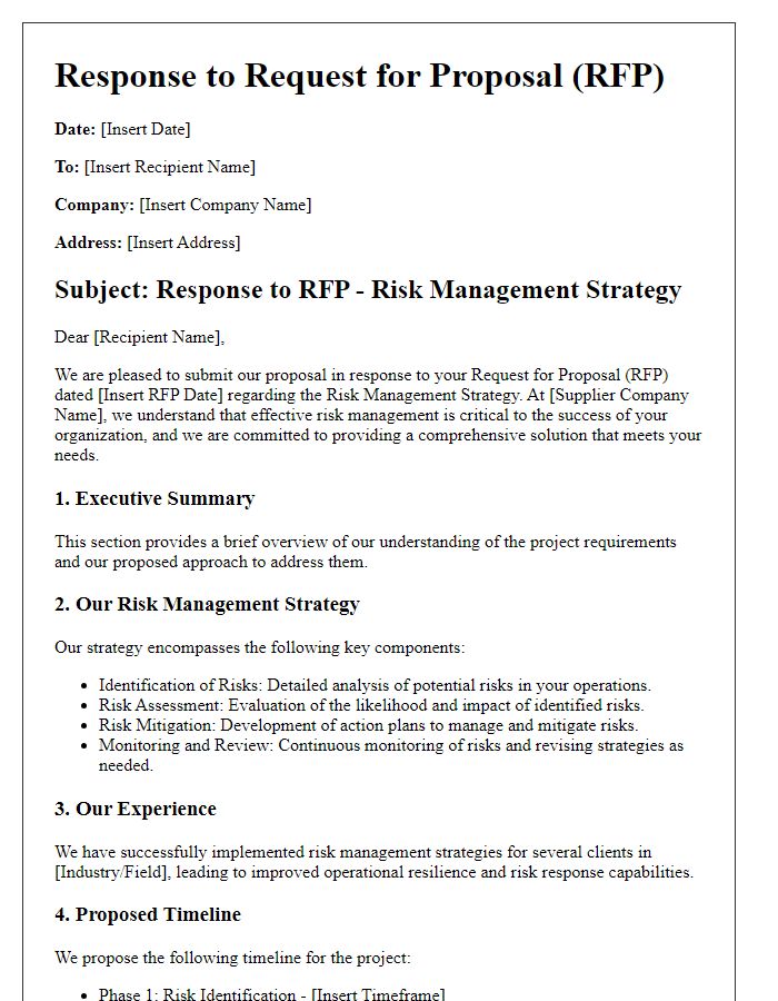 Letter template of Supplier Response to RFP - Risk Management Strategy