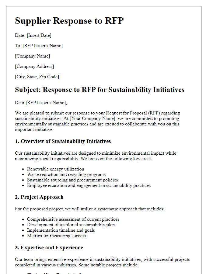 Letter template of Supplier Response to RFP - Sustainability Initiatives