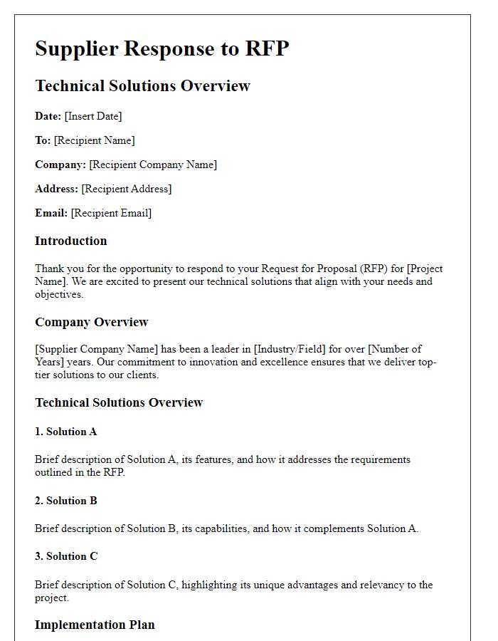 Letter template of Supplier Response to RFP - Technical Solutions Overview