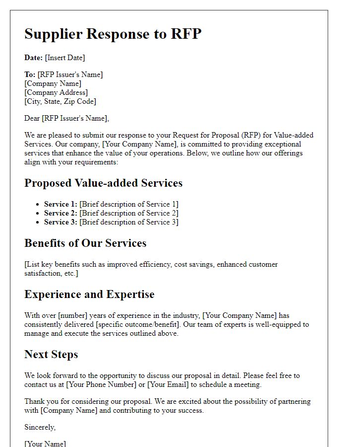 Letter template of Supplier Response to RFP - Value-added Services