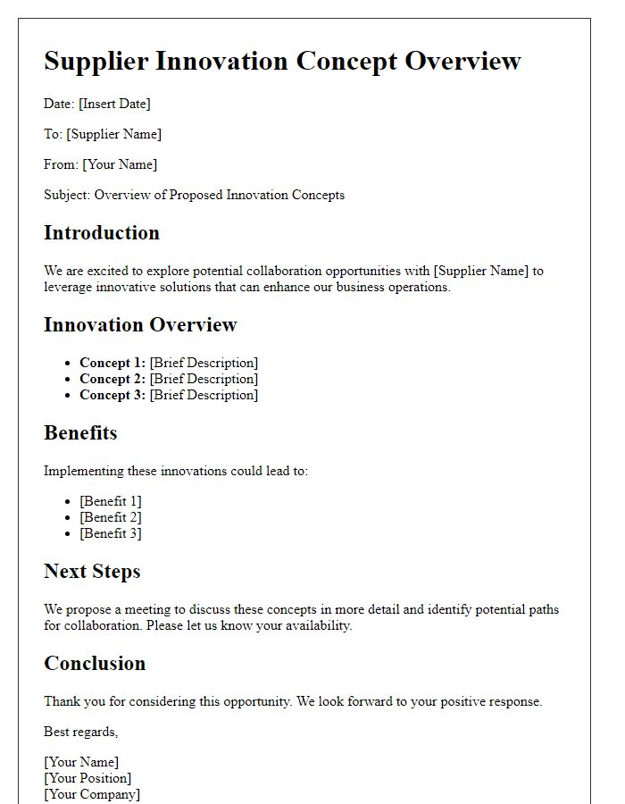 Letter template of Supplier Innovation Concept Overview