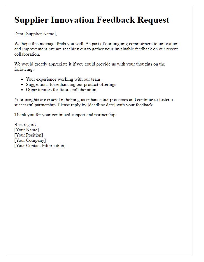 Letter template of Supplier Innovation Feedback Request