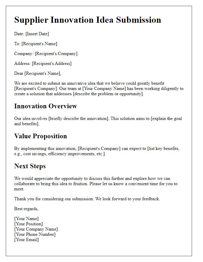 Letter template of Supplier Innovation Idea Submission