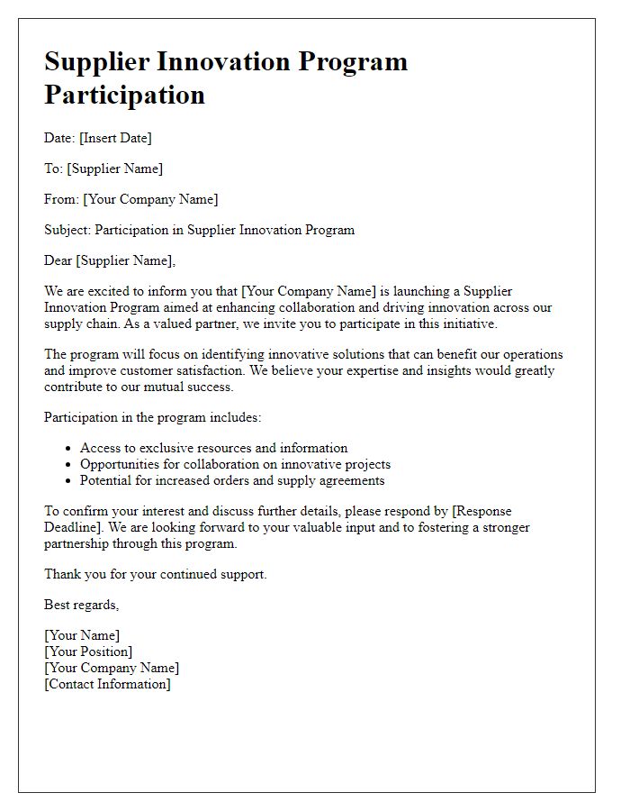 Letter template of Supplier Innovation Program Participation