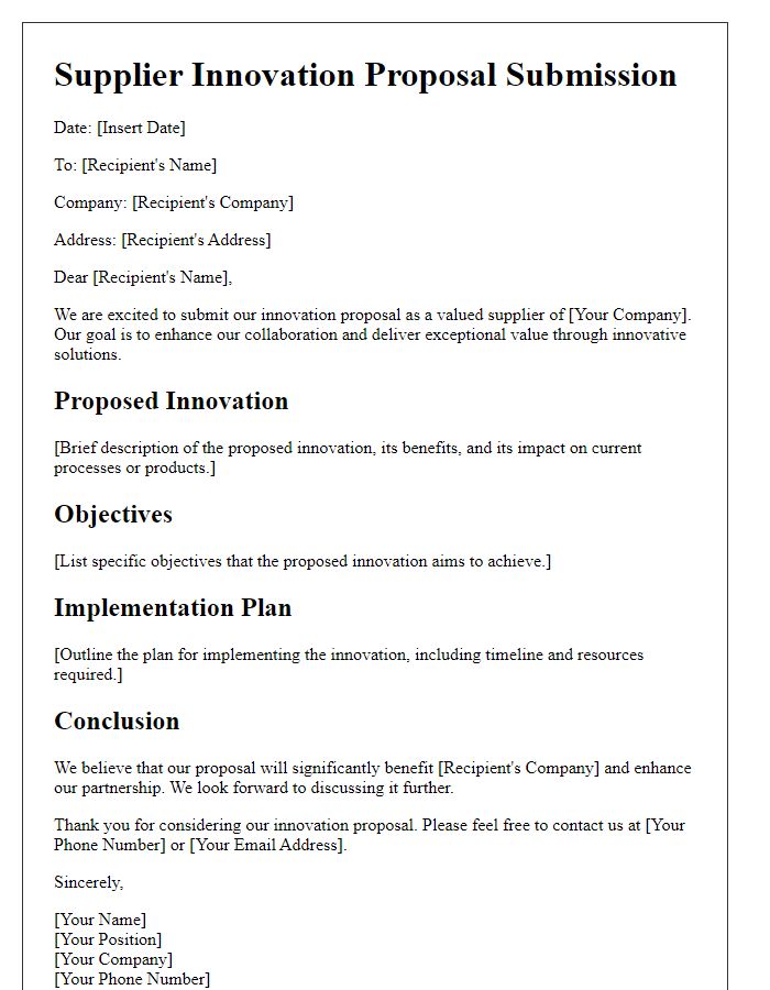 Letter template of Supplier Innovation Proposal Submission