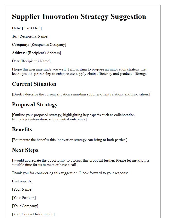 Letter template of Supplier Innovation Strategy Suggestion