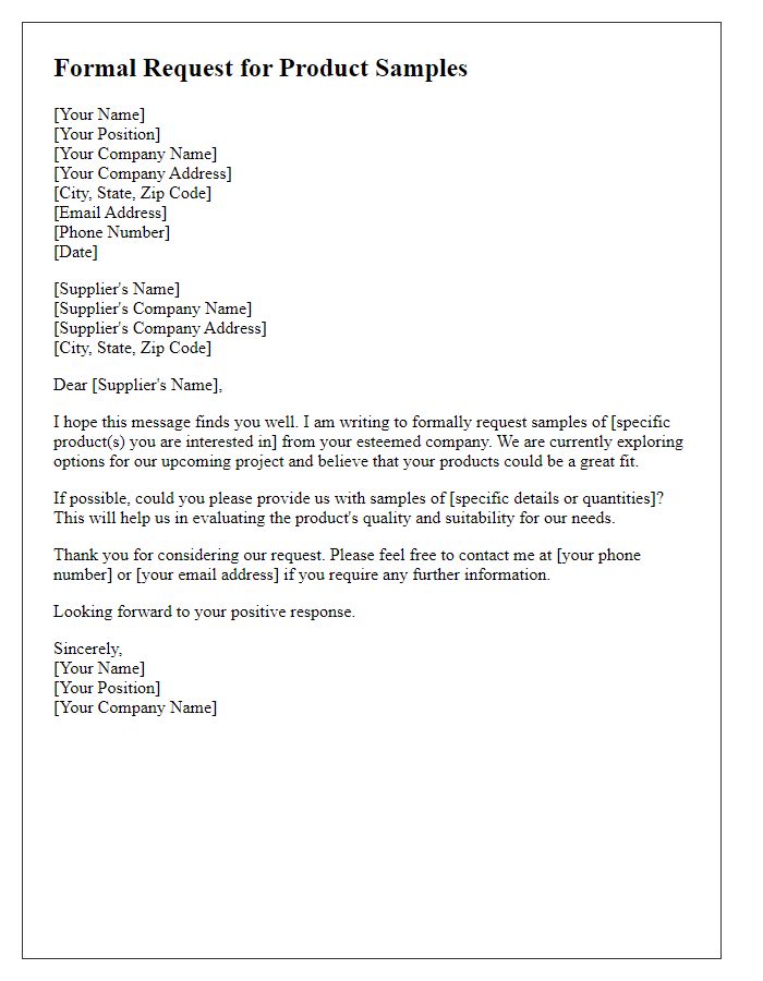 Letter template of formal request for supplier product samples