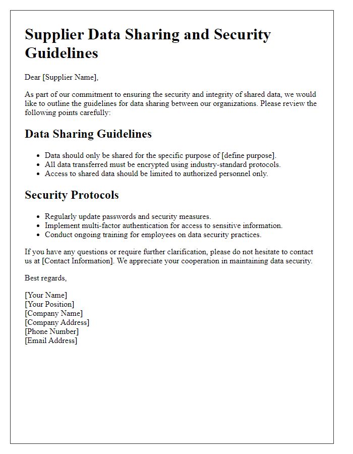 Letter template of supplier data sharing and security guidelines