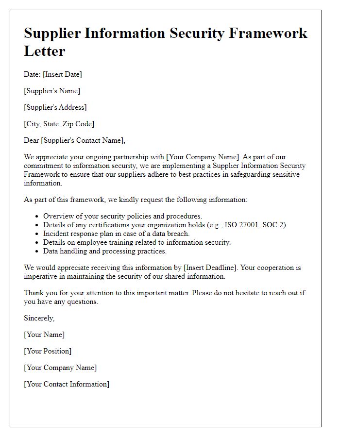 Letter template of supplier information security framework