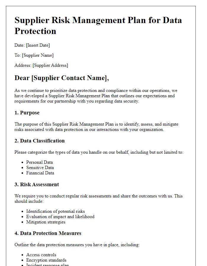 Letter template of supplier risk management plan for data protection