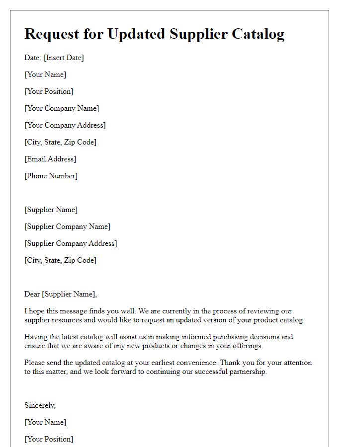 Letter template of request for updated supplier catalog