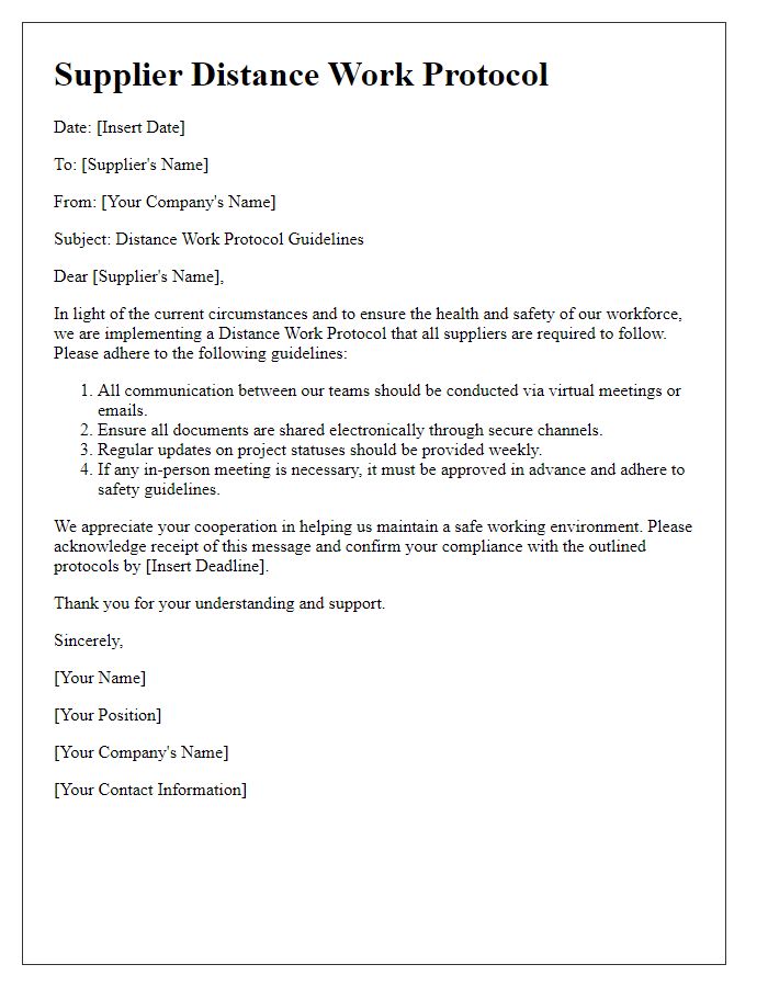Letter template of Supplier Distance Work Protocol