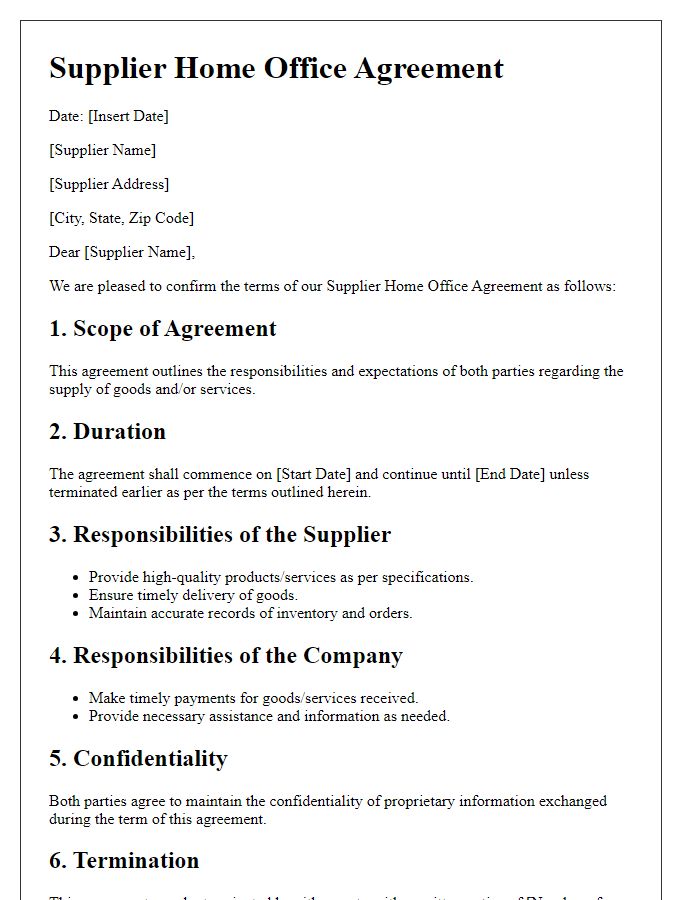 Letter template of Supplier Home Office Agreement