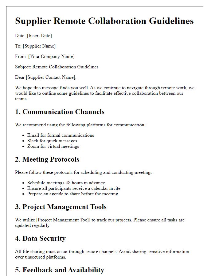 Letter template of Supplier Remote Collaboration Guidelines