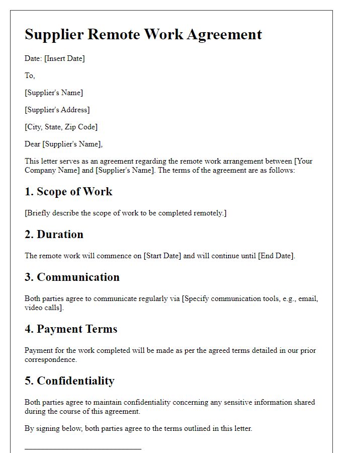 Letter template of Supplier Remote Work Agreement