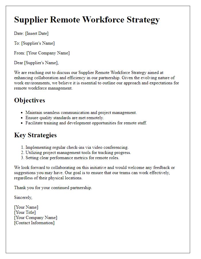 Letter template of Supplier Remote Workforce Strategy