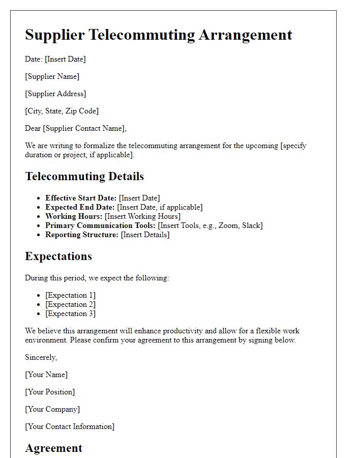 Letter template of Supplier Telecommuting Arrangement