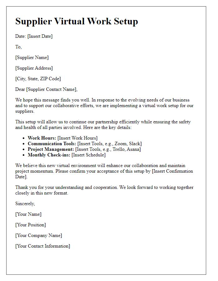 Letter template of Supplier Virtual Work Setup