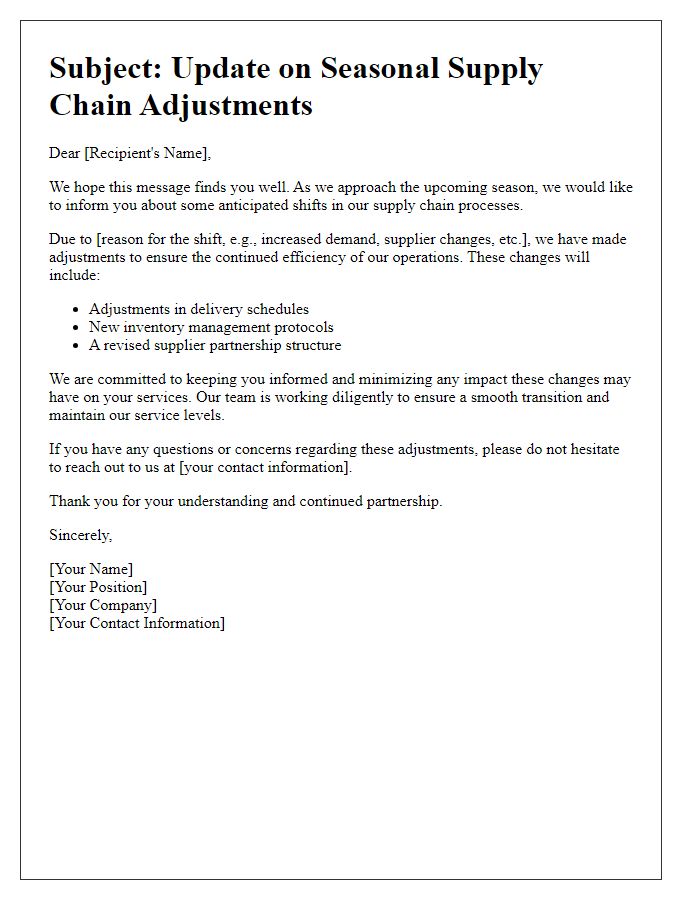 Letter template of communication regarding seasonal supply chain shifts