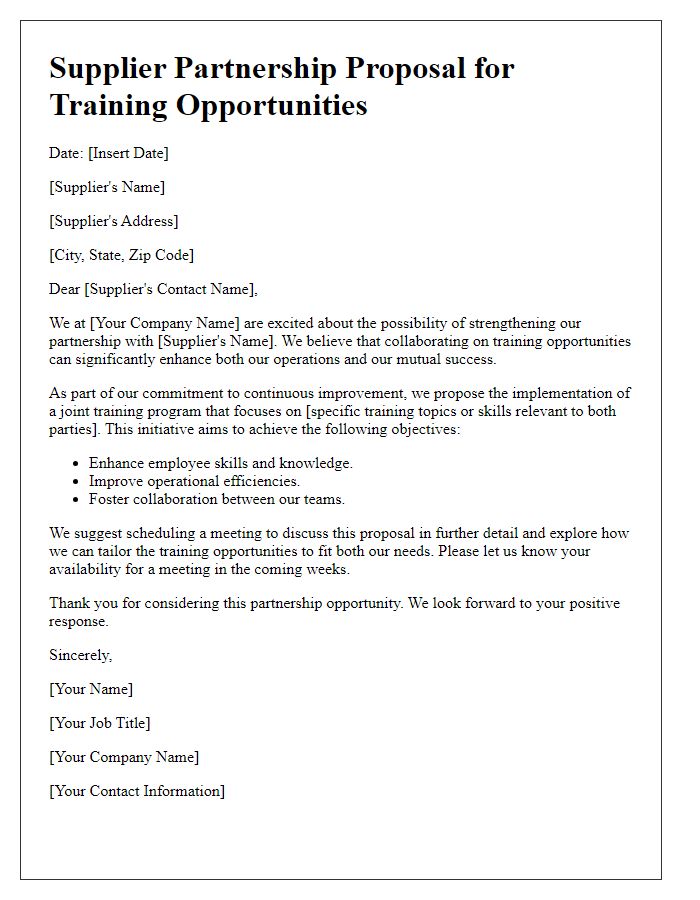 Letter template of supplier partnership proposal for training opportunities.