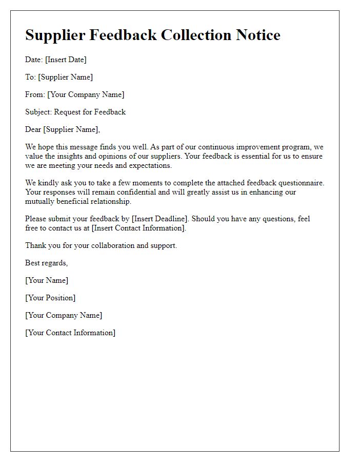 Letter template of Supplier Feedback Collection Notice