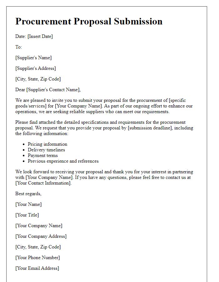 Letter template of procurement proposal submission for suppliers