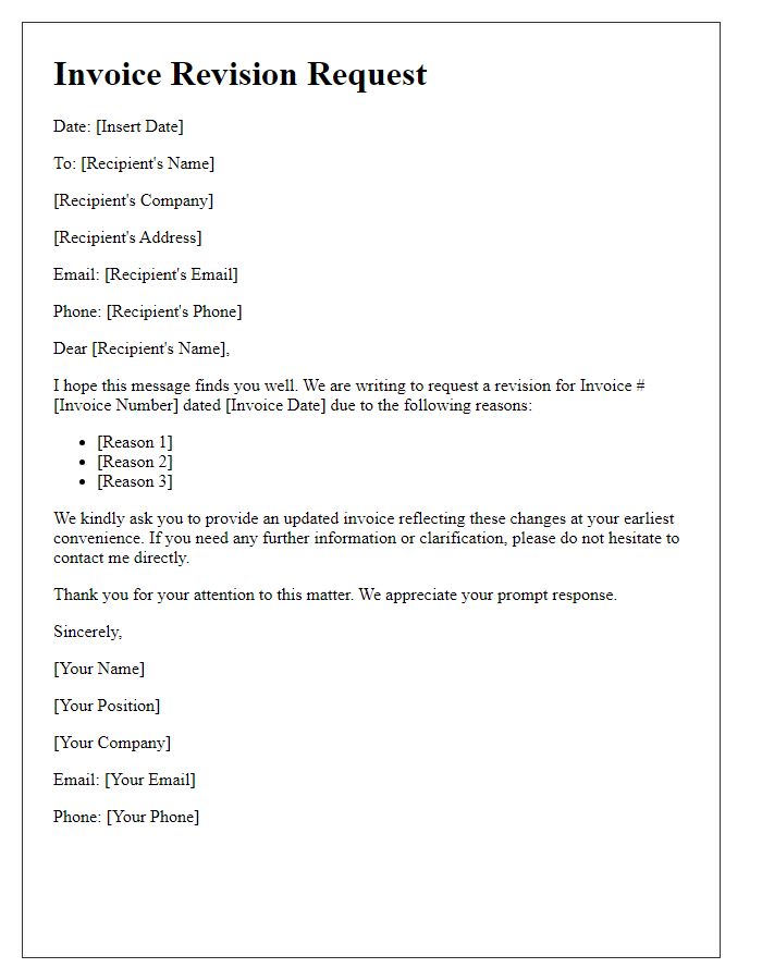 Letter template of Invoice Revision Requirement