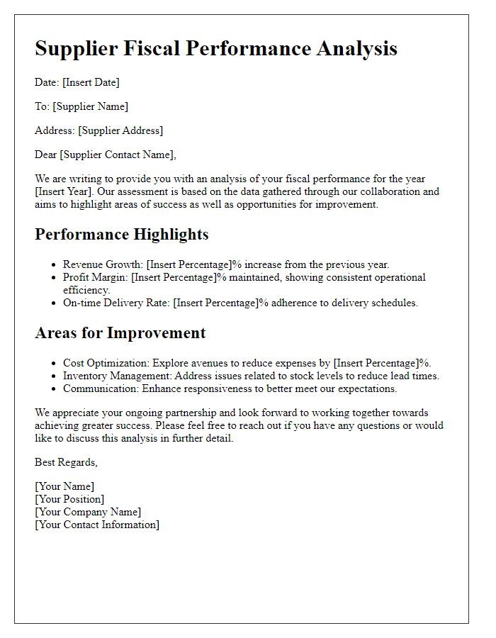 Letter template of Supplier Fiscal Performance Analysis