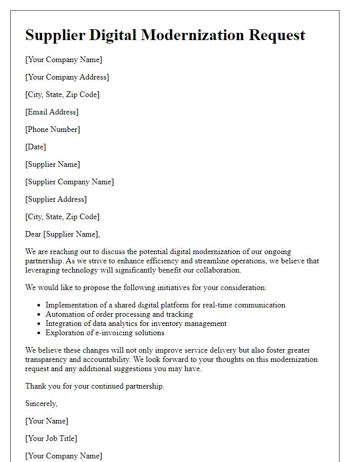 Letter template of supplier digital modernization request