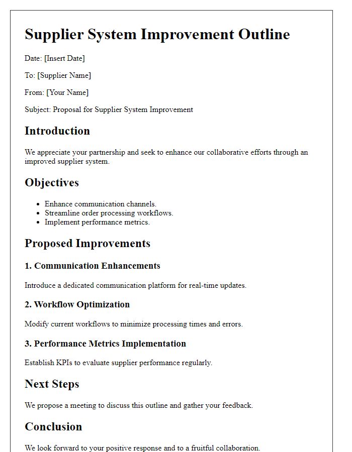 Letter template of supplier system improvement outline