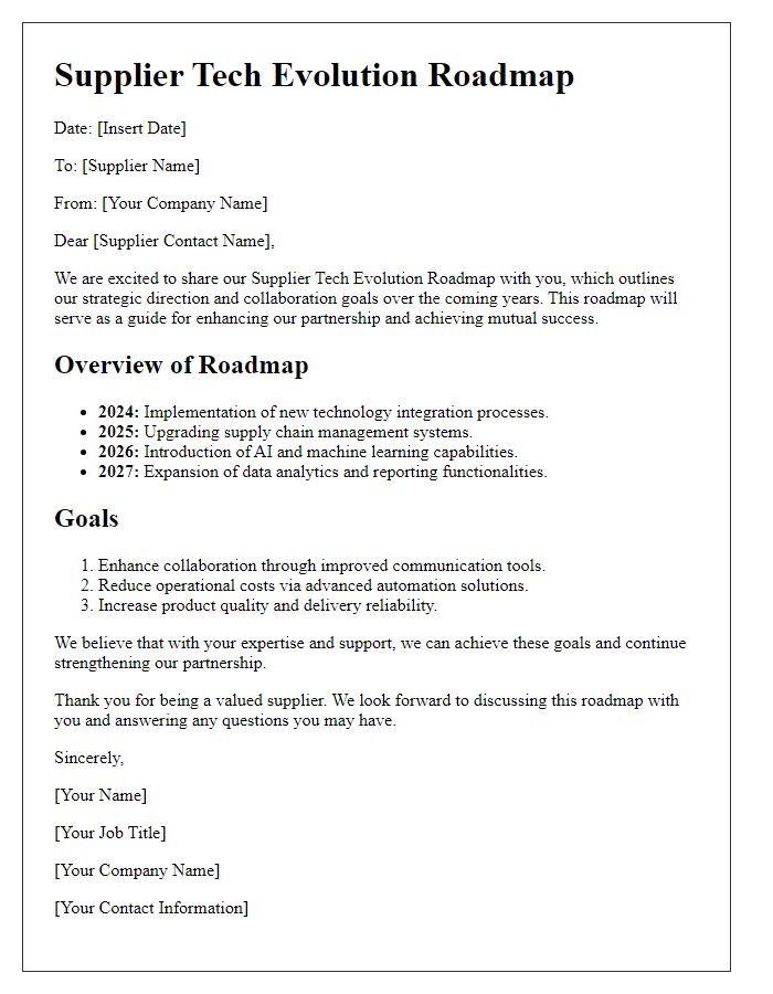 Letter template of supplier tech evolution roadmap