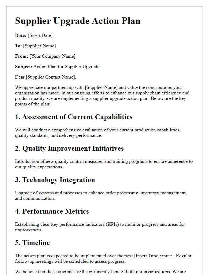 Letter template of supplier upgrade action plan