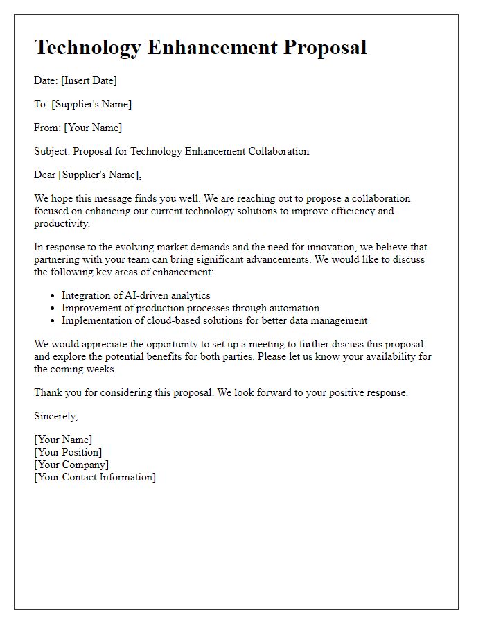 Letter template of technology enhancement proposal for suppliers