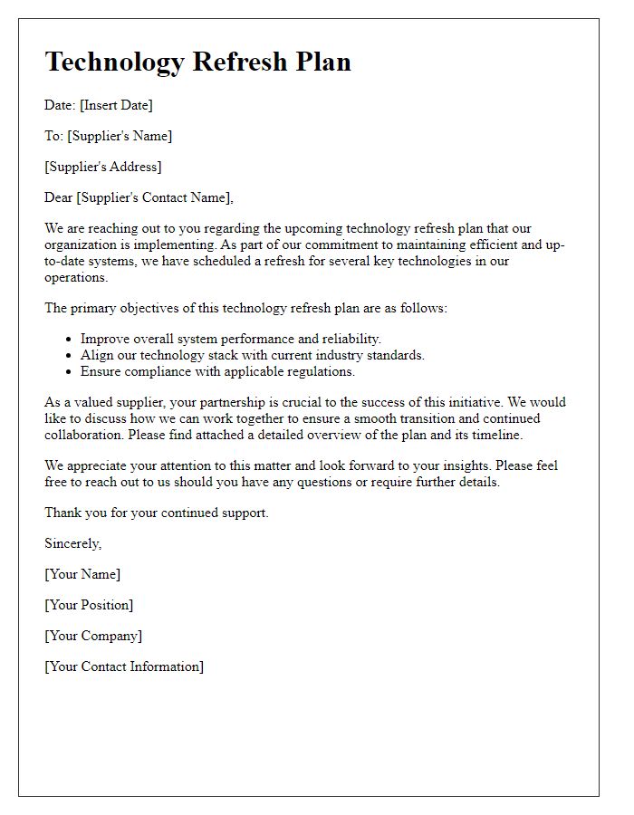 Letter template of technology refresh plan for suppliers